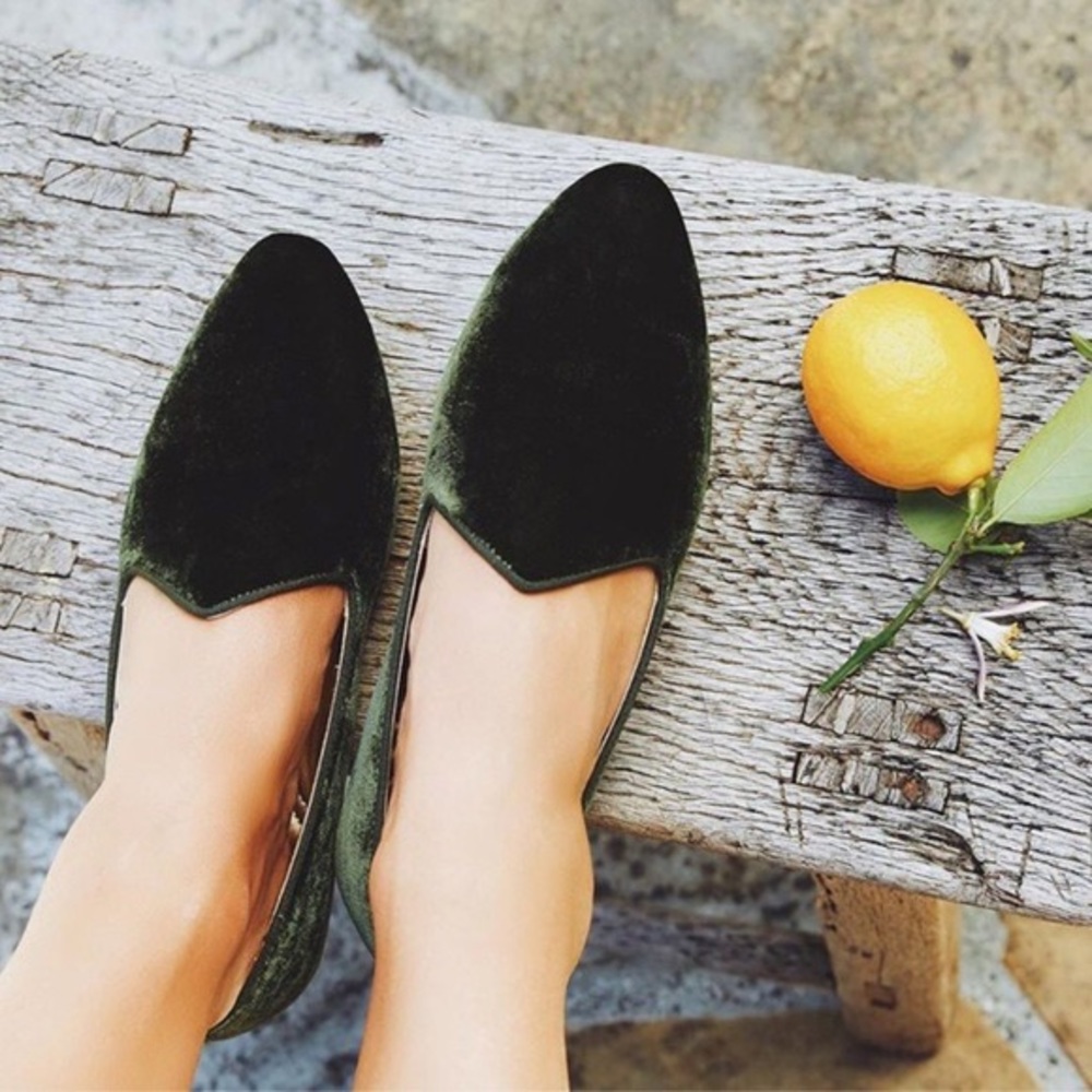 RARE & RETIRED Birdies HERON Olive Luxe Velvet Smoking Flats/Loafers/Slippers - Picture 9 of 16